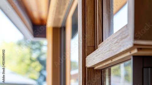 Close-up of a carpenter precisely cutting wooden trim to fit around windows and doors, showcasing skilled craftsmanship and detailed interior finishing work in residential construction.
