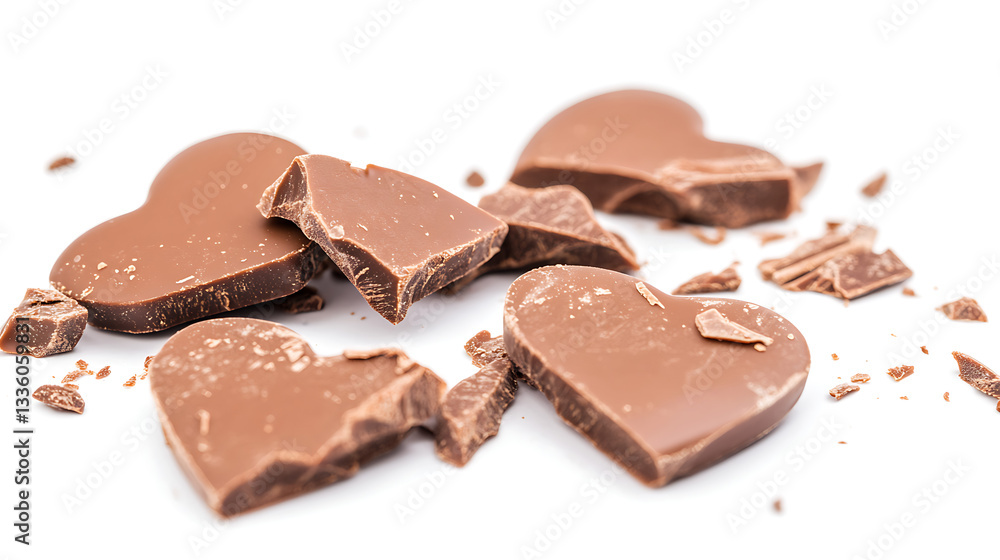 Two broken milk chocolate hearts on a white background symbolizing valentine's day. Two broken milk chocolate hearts on a white background symbolizing valentine's day.