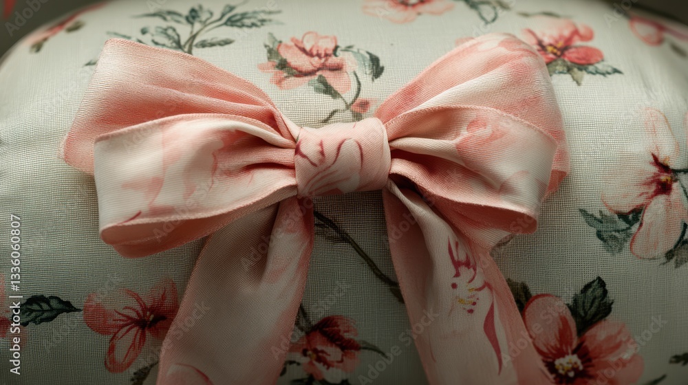 Elegant Floral Design with Soft Bow on Fabric Cushion Background Elegant Floral Design with Soft Bow on Fabric Cushion Background