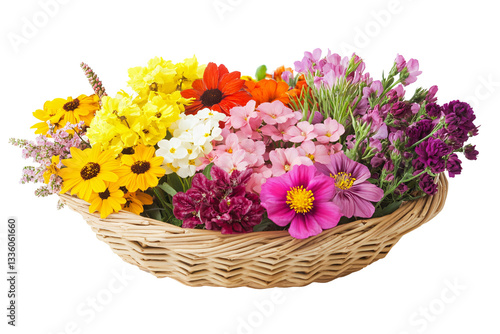 Wallpaper Mural Colorful flower bouquet in wicker basket isolated on transparent background. Torontodigital.ca