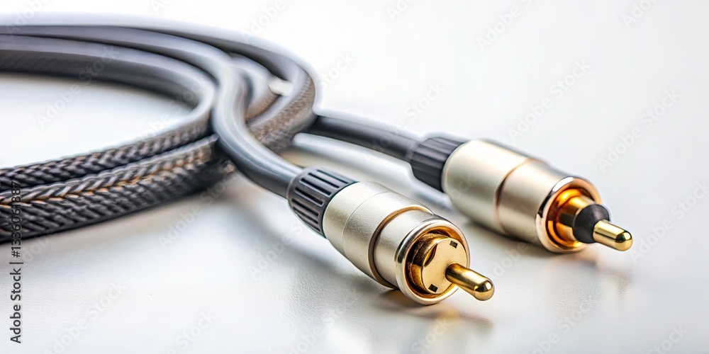 RCA Cable Product Photography - Vertical Overview, Clean Flat Lay with Copy Space, Ideal for Modern Tech Designs RCA Cable Product Photography - Vertical Overview, Clean Flat Lay with Copy Space, Ideal for Modern Tech Designs