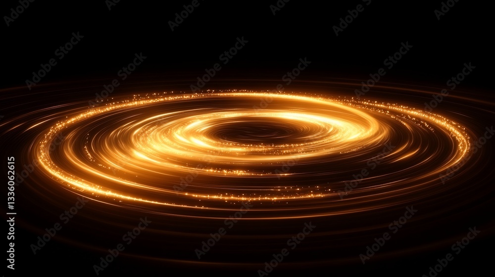 Fototapeta premium Abstract golden circles background on black, dynamic glowing vortex design
