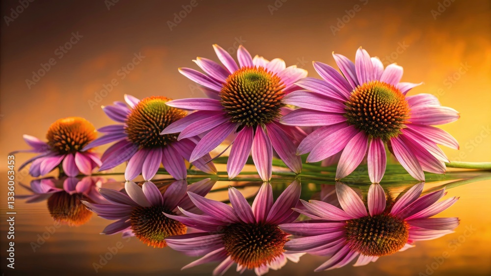 Obraz premium Stunning High-Angle Echinacea Purples in Low Light Photography for Creative Design and Copy Space