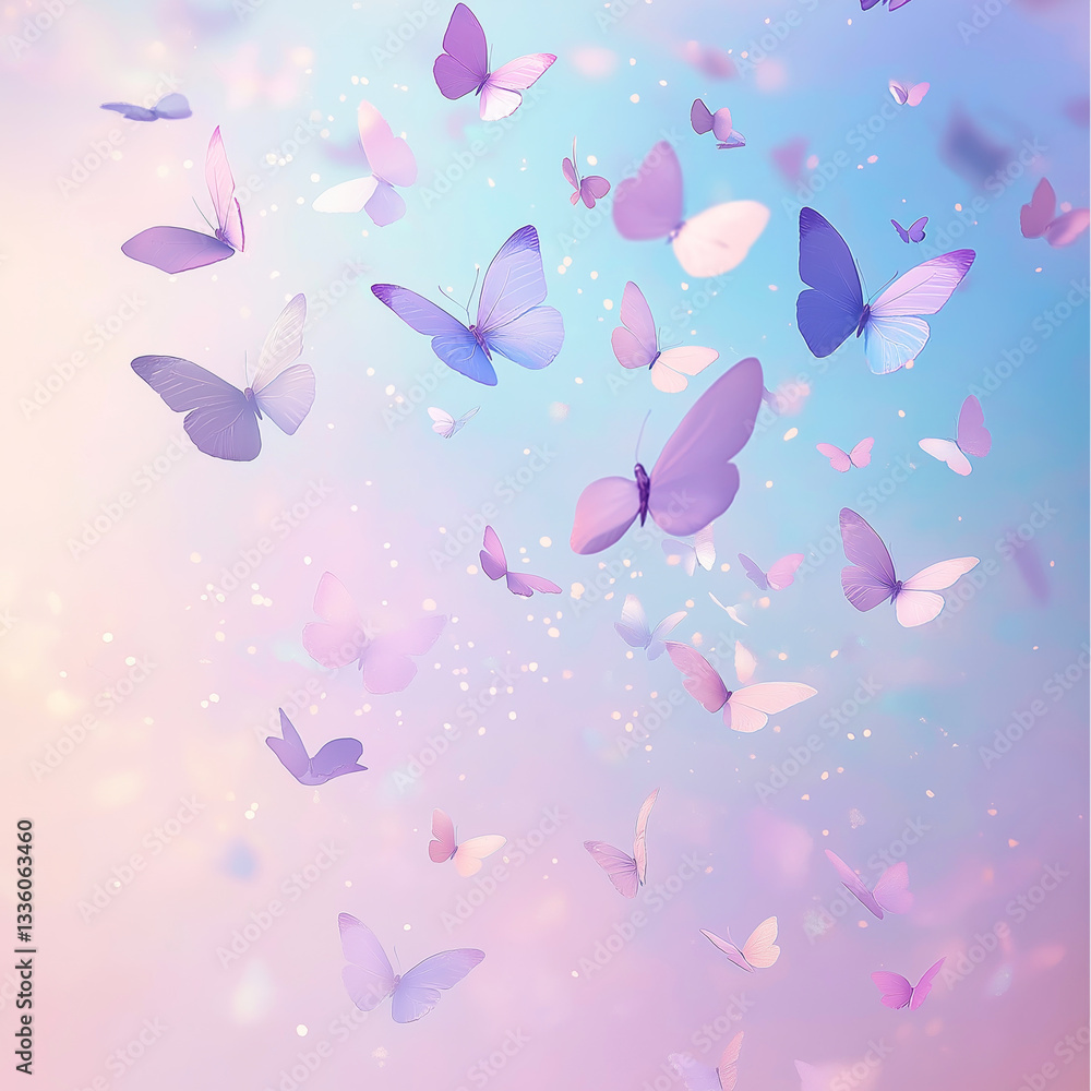 Beautiful pastel background featuring colorful butterflies flying freely. Beautiful pastel background featuring colorful butterflies flying freely.