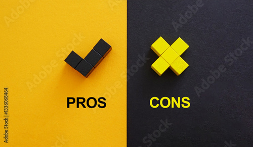 Bild auf Leinwand The words pros and cons. Evaluating advantages.
