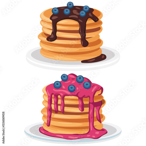 Flat Design of Pancakes with Various Toppings Breakfast Concept