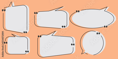 Quote icons set with realistic shadow. Discussion, quote, memo, or dialog popup on transparent background. 