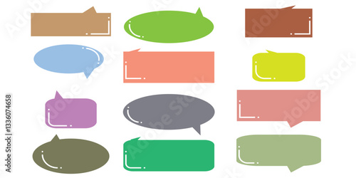 Set of speech bubble, comic sticker, chat box and empty social media message balloon silhouette or communication network symbol in doodle cartoon style. 
