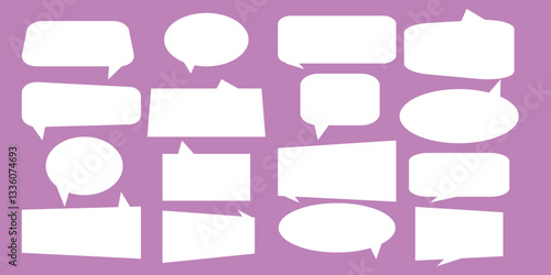 Set of speech bubble, comic sticker, chat box and empty social media message balloon silhouette or communication network symbol in doodle cartoon style. 