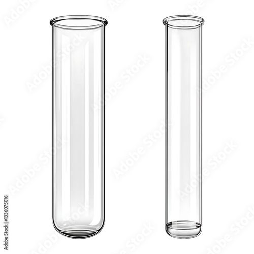 Clear empty glass test tube isolated on transparent background.