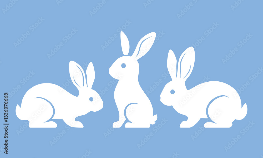 Flat easter bunny silhouette collection isolated Flat easter bunny silhouette collection isolated
