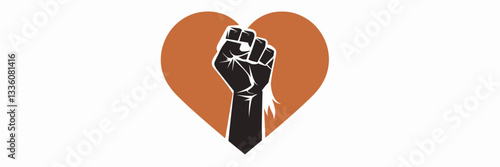 Silhouette of a woman with raised fist inside a heart – Ideal for empowerment campaigns, gender equality movements, or feminist artwork.