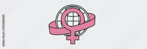 Minimalist vector of female symbol, globe, and pink ribbon – Ideal for women's health awareness, gender equality initiatives, or social justice designs.