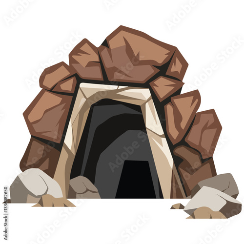 Cartoon Illustration of Mine Entrance in Desert Retro Tunnel