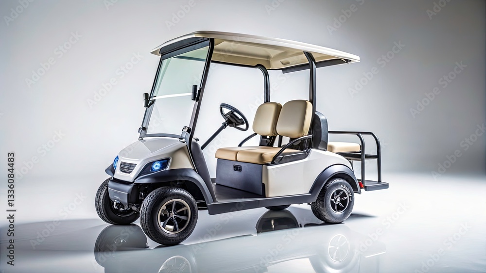 Fototapeta premium Modern High-Angle Macro Shot of a Futuristic Golf Cart on White Background with Copy Space