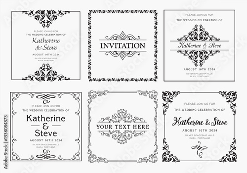 Frame square for invitation in modern vintage style. Frame template for cards, posters, banners