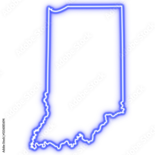 Neon blue outline of Indiana state map on transparent background