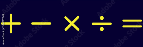 Plus minus multiply divide icon set on white background. Math symbol. Add sign. Calculator button symbol. 