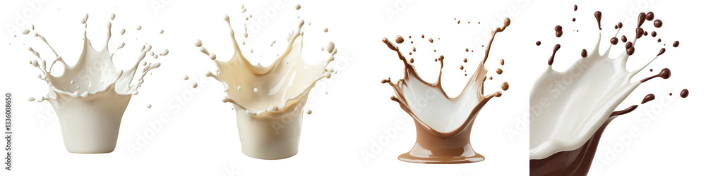 Captivating splashes of milk chocolate and cream collide in a mesmerizing display of fluid dynamics and textural interplay Captivating splashes of milk chocolate and cream collide in a mesmerizing display of fluid dynamics and textural interplay