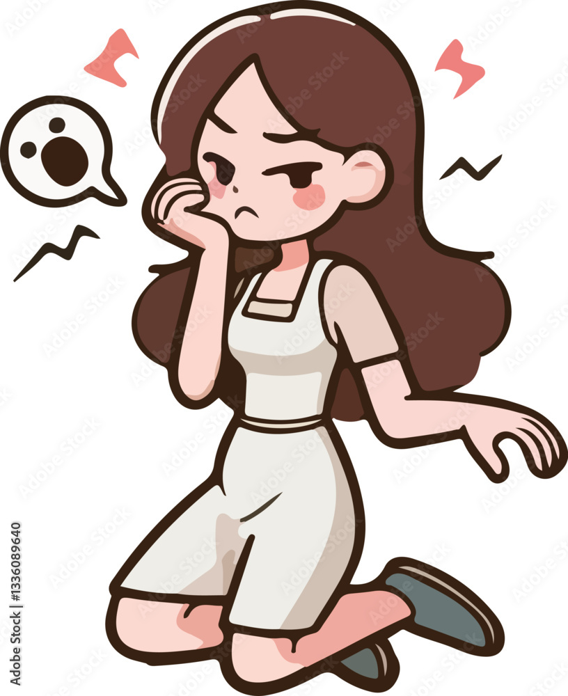 Cartoon woman character action, tired, emotions, running, walking, standing Cartoon woman character action, tired, emotions, running, walking, standing