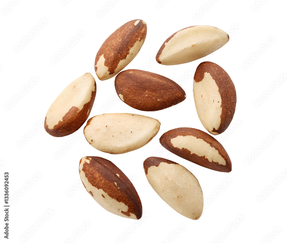 Obraz premium Isolated Pili Nuts Dry Fruits on a white transparent background, high-resolution cutout, detailed texture, natural color, premium quality nut image for packaging, advertising, or product showcase
