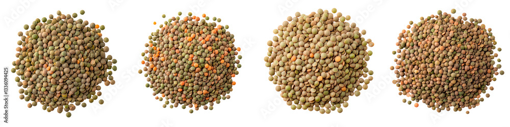 Close up view of an assortment of different types of dried lentils beans and other legumes arranged in piles on a plain white background Close up view of an assortment of different types of dried lentils beans and other legumes arranged in piles on a plain white background