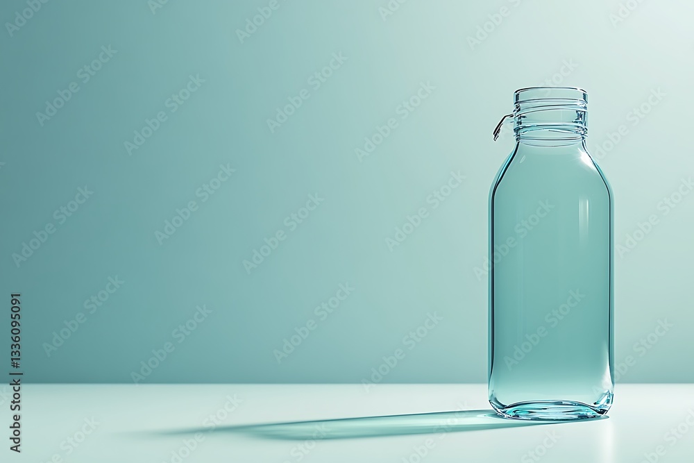 Elegant Glass Bottle Still Life on Light Blue Background for Product Presentation and Mockups Elegant Glass Bottle Still Life on Light Blue Background for Product Presentation and Mockups