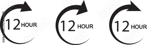 12 hours or half day icon with circle arrow. Shipping delivery symbol. Special offer sign. Discount pictogram. Customer service label. Vector graphic illustration. 