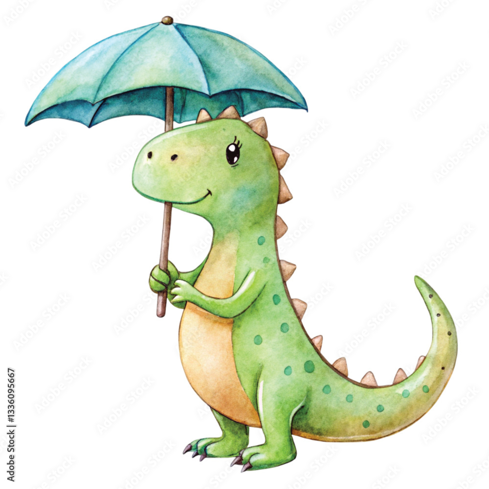 Obraz premium Cartoon Dinosaur Cute Kawaii watercolor 