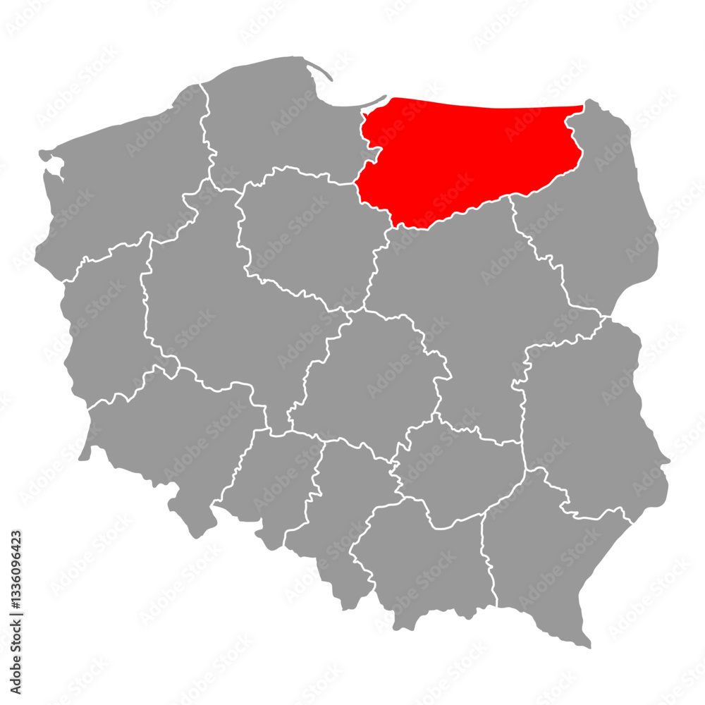 Warmia Masuria of Poland map shape, travel web flat concept icon vector illustration . Warmia Masuria of Poland map shape, travel web flat concept icon vector illustration .