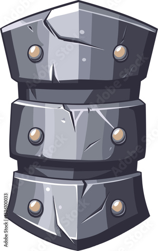 a metallic armor piece with rivets and a worn texture cartoon isolated on transparent background. Vector illustration.