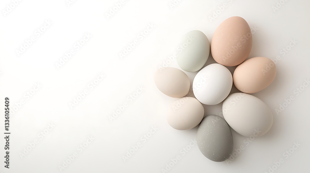 Fototapeta premium Abstract texture of colorful eggs minimal background nature soft environment close-up concept