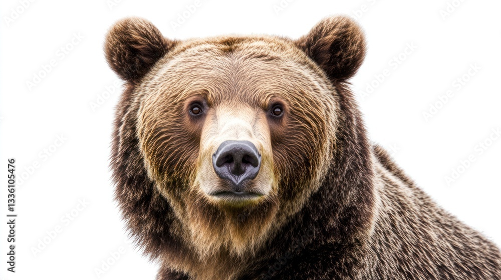 Obraz premium Grizzly bear portrait against white background. Use for educational or nature resources