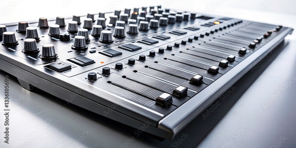 Vertical Overview of a Crossfader on a White Background - Bold High-Contrast Panoramic Photography for Design and Copy Space Use Vertical Overview of a Crossfader on a White Background - Bold High-Contrast Panoramic Photography for Design and Copy Space Use