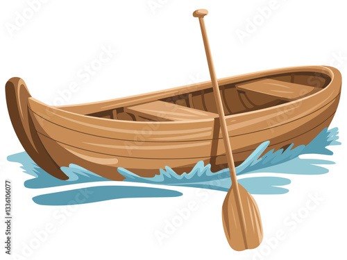 Cartoon Boat with Paddles Fishing and Hobby Vector Illustration