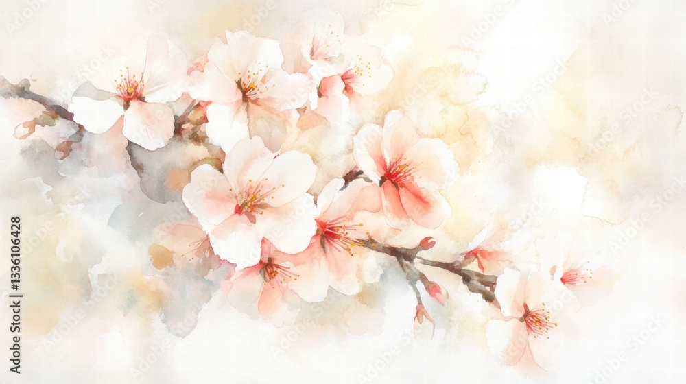 Fototapeta premium Watercolor Cherry blossom blooming flower,Sakura tree or forest side view,Cherry tree spring flower background,elements for environment and garden,botanical in spring season.