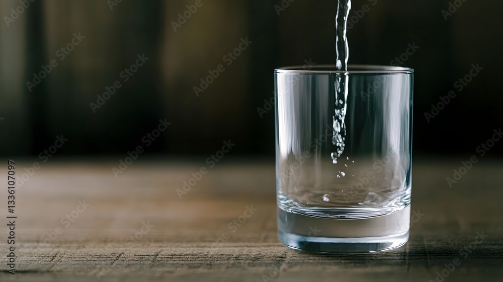 Water Pour into a Rustic Glass on Wooden Surface Showcasing Simplicity and Sustainability Water Pour into a Rustic Glass on Wooden Surface Showcasing Simplicity and Sustainability
