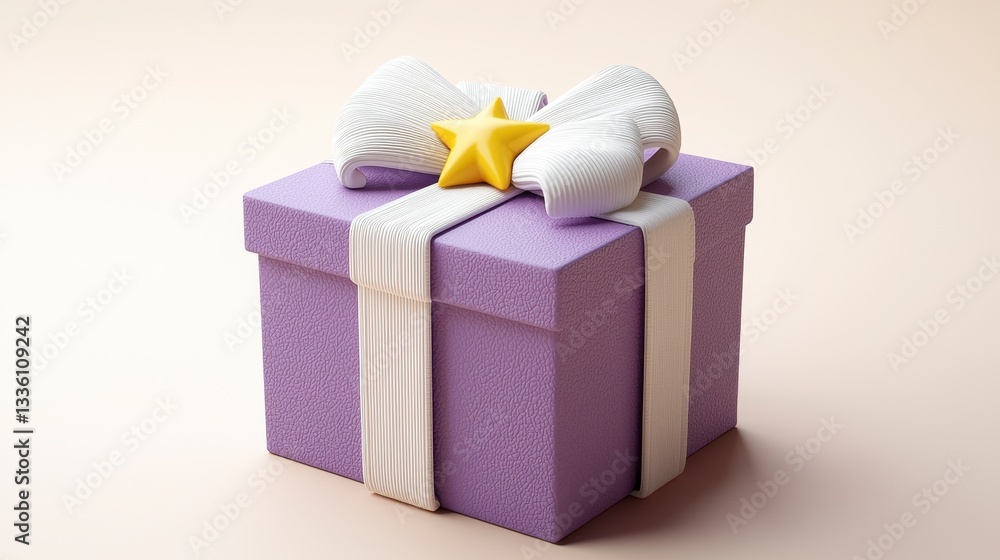 Obraz premium Purple Gift Box with White Bow and Yellow Star for Celebrations