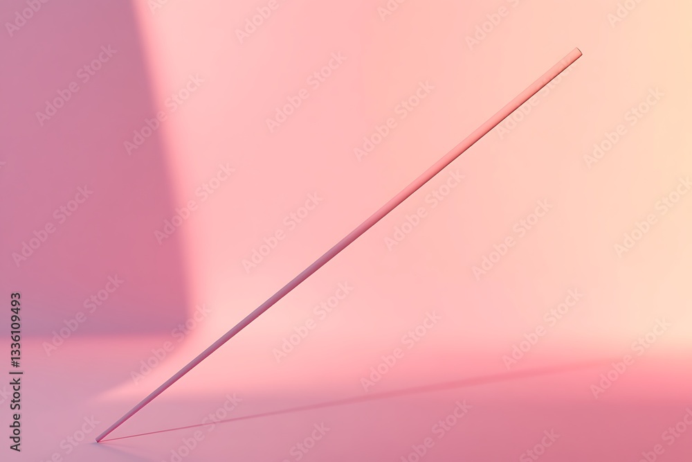 Minimalist pink backdrop with a single rod creating shadow play, perfect for abstract design Minimalist pink backdrop with a single rod creating shadow play, perfect for abstract design
