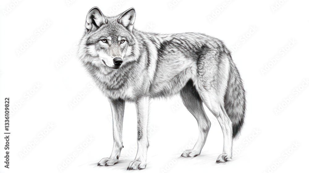Fototapeta premium Gray Wolf Drawing Against White Background