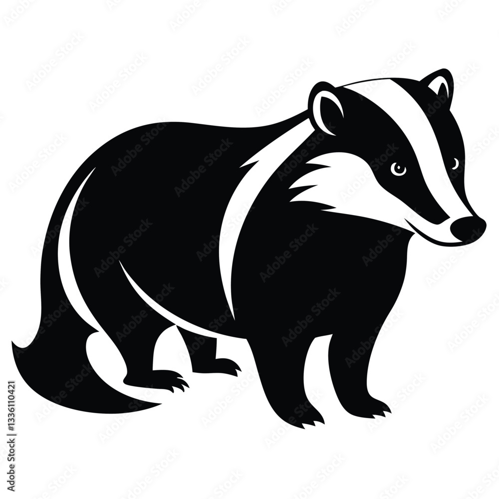 Fototapeta premium Badger silhouette vector illustration isolated on white background