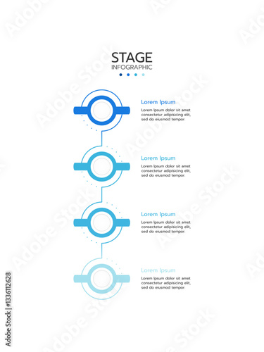 4 Circular elements placed in vertical row. Concept of 4 successive steps of project development process. Flat infographic design template. Simple vector illustration for business analytics.