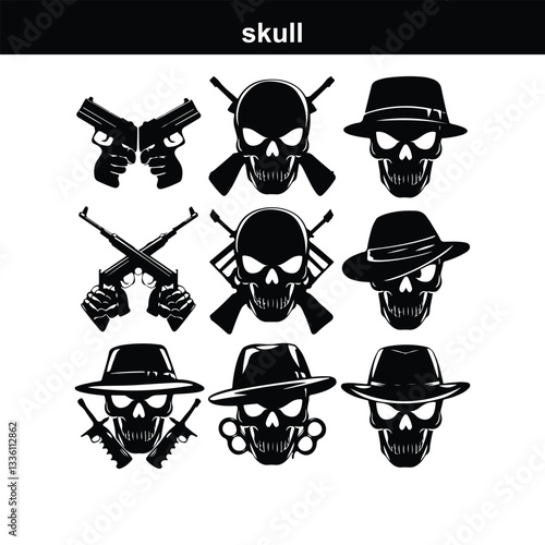 Skull icon on transparent background. Skull and bones Human Skull, Skull icon set. Poisonous substances symbols  silhouette
 