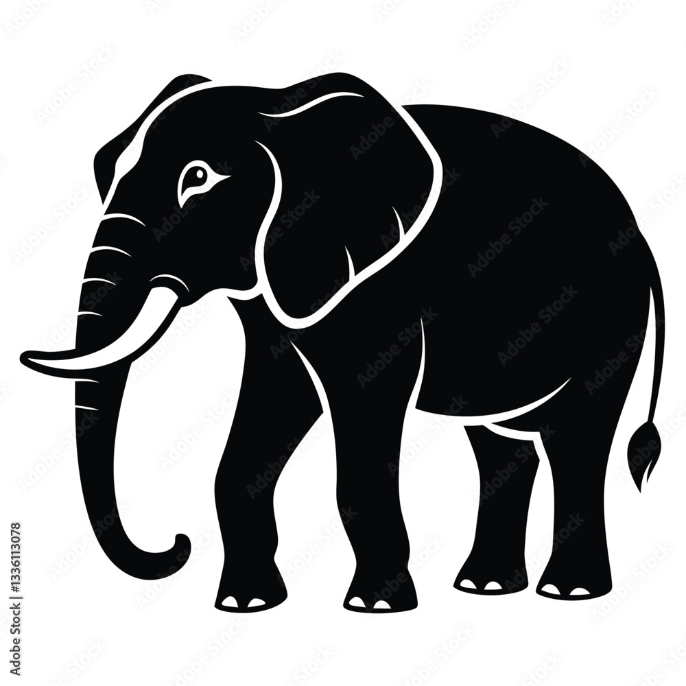 Fototapeta premium Elephant silhouette vector illustration isolated on white background