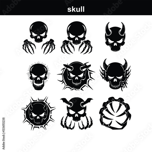 Skull icon on transparent background. Skull and bones Human Skull, Skull icon set. Poisonous substances symbols  silhouette
 
