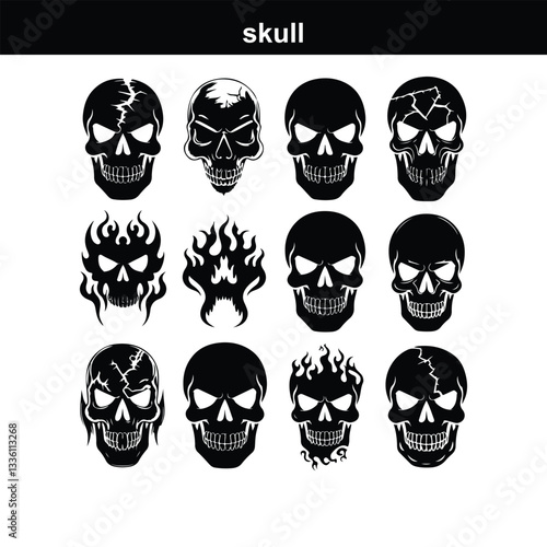 Skull icon on transparent background. Skull and bones Human Skull, Skull icon set. Poisonous substances symbols  silhouette
 