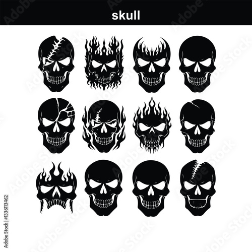 Skull icon on transparent background. Skull and bones Human Skull, Skull icon set. Poisonous substances symbols  silhouette
 