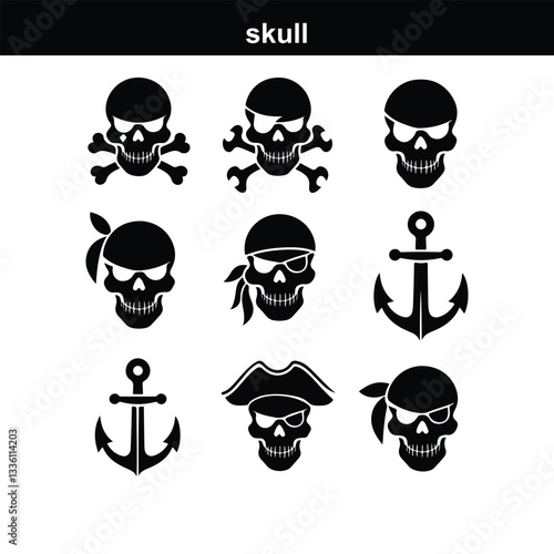 Skull icon on transparent background. Skull and bones Human Skull, Skull icon set. Poisonous substances symbols  silhouette
 