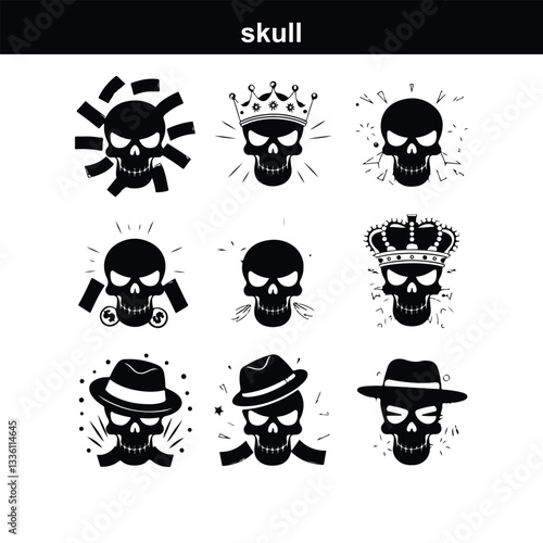 Skull icon on transparent background. Skull and bones Human Skull, Skull icon set. Poisonous substances symbols  silhouette
 