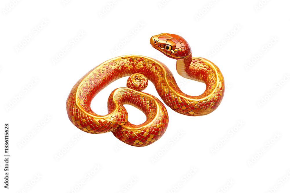 Elegant Decorative Snakes, Intricate Red and Gold Design with Captivating Detail on white background Elegant Decorative Snakes, Intricate Red and Gold Design with Captivating Detail on white background